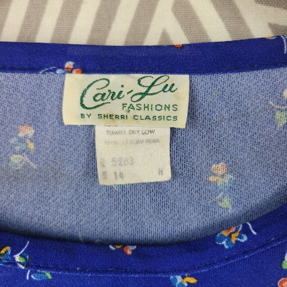 Vintage Shirt Dress size 8/10 midi long Navy Blue Alt Secretary Rainbow Floral - Picture 6 of 6